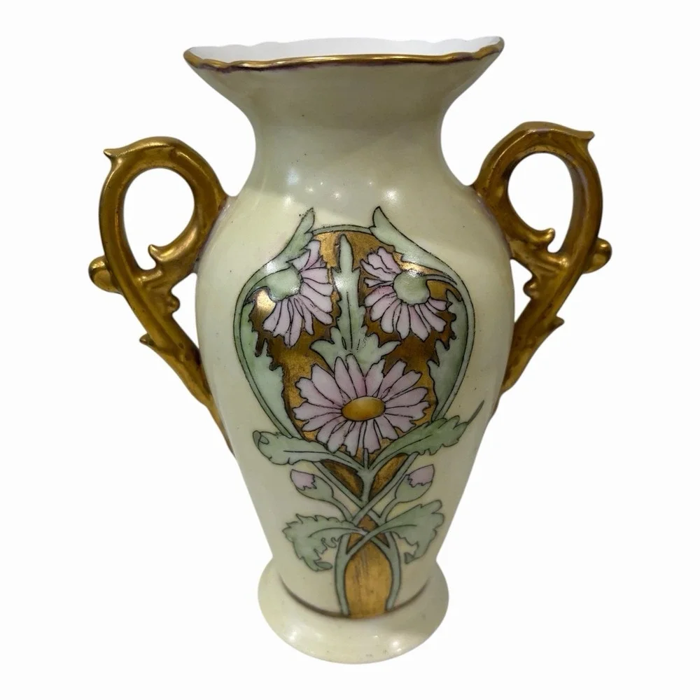 Limoges Vase Hand Painted Floral‎ Daisies Gold Gilded Trim Vintage 8